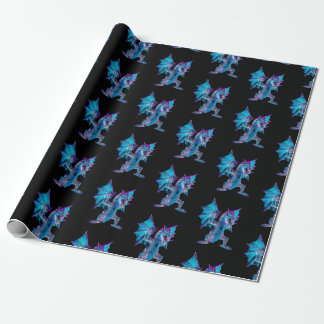 Fantasy Blue Fire Dragon Black Wrapping Paper