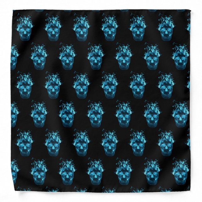 Fantasy Blue Flaming skull Bandana (Front)