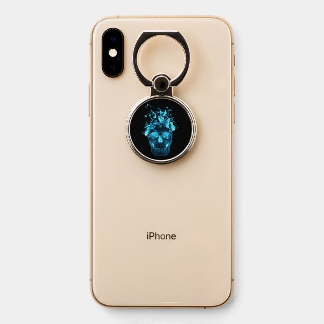 Fantasy Blue Flaming skull Phone Ring Stand (On Phone)