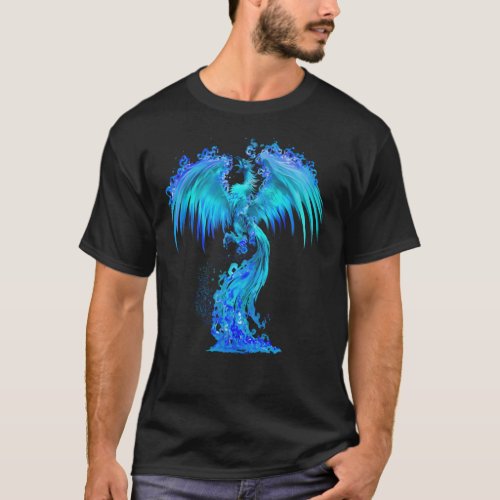 Fantasy Blue Ice Phoenix Rises From The Fiery Ashe T_Shirt