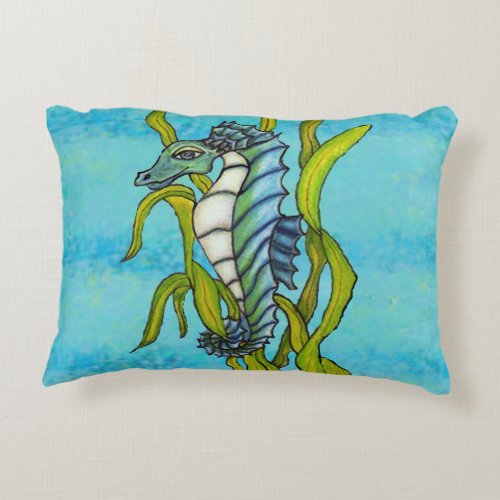 Fantasy Blue Sea Dragon Seahorse Seaweed Accent Pillow