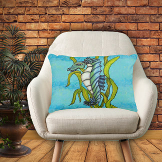 Fantasy Blue Sea Dragon Seahorse Seaweed Accent Pillow