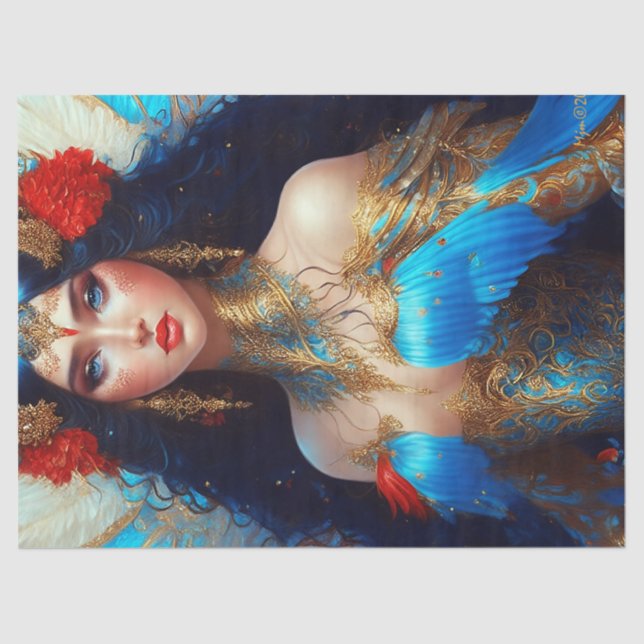 Fantasy Blue Water Fairy Mermaid Decoupage Tissue Paper (Front)