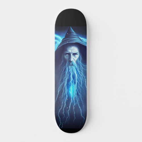 Fantasy Blue Wizard illustration Thunder Graphic  Skateboard