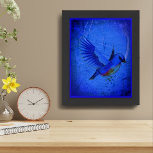 Fantasy Bluebird On Blue Nature Art Framed