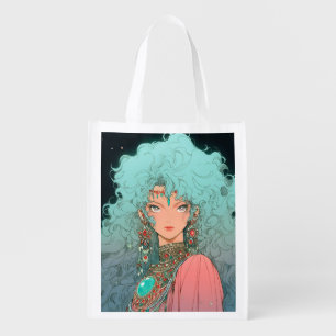 Fantasy Bohemian Aesthetic Anime Girl Grocery Bag