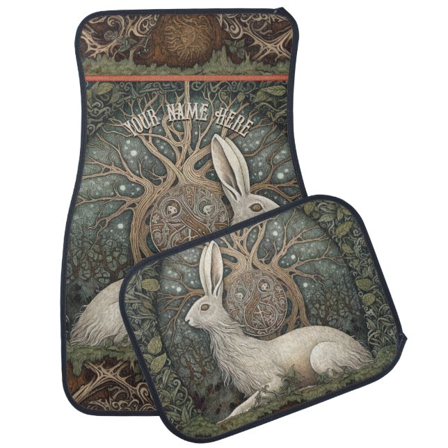 Fantasy Boho Moon Gazing Hare Celtic Magical Car Floor Mat (Set)