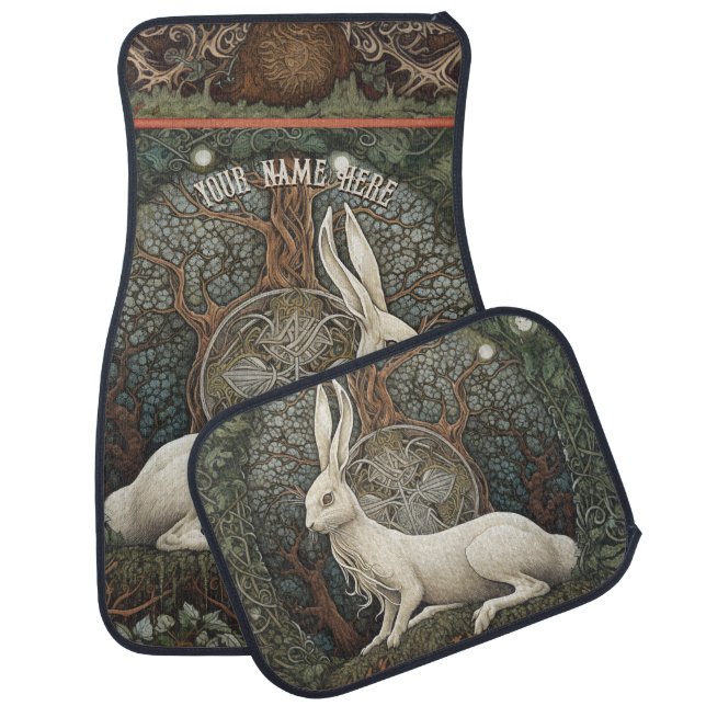 Fantasy Boho Moon Gazing Hare Celtic Nature Car Floor Mat (Set)