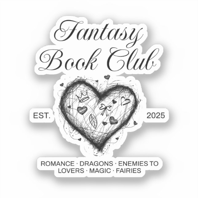 Fantasy Book Club Typography & Heart doodle sketch Sticker (Front)