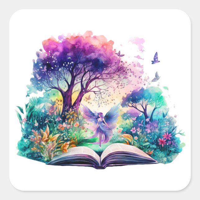 Fantasy Book Lover Fairy Square Sticker (Front)