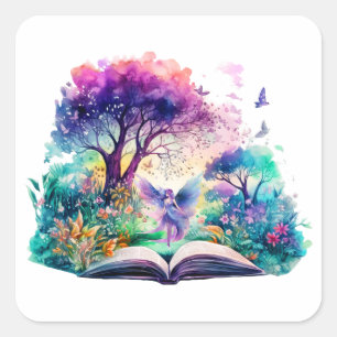 Fantasy Book Lover Fairy Square Sticker