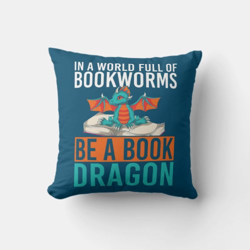 Fantasy Book Reading Bookworm Mythical Creature Throw Pillow