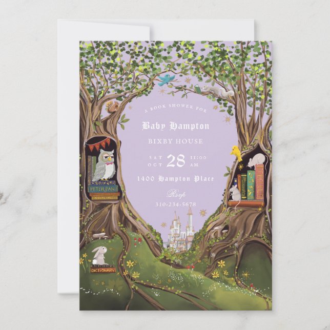Fantasy Books for Baby Shower Lavender Invitation (Front)