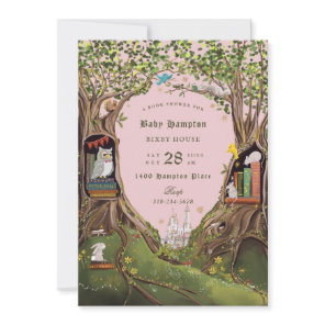 Fantasy Books for Baby Shower Pink Green Invitation