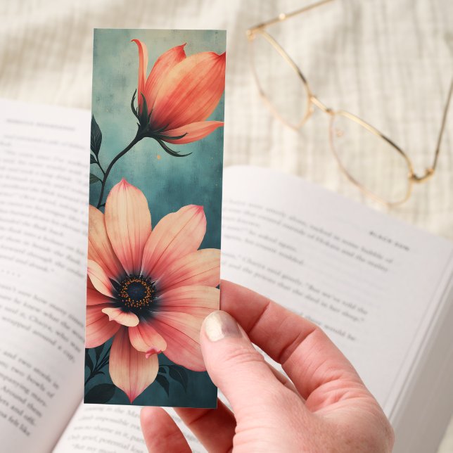 Fantasy Botanical Coral Pink Flower Two-sided Bookmarks (Hand)