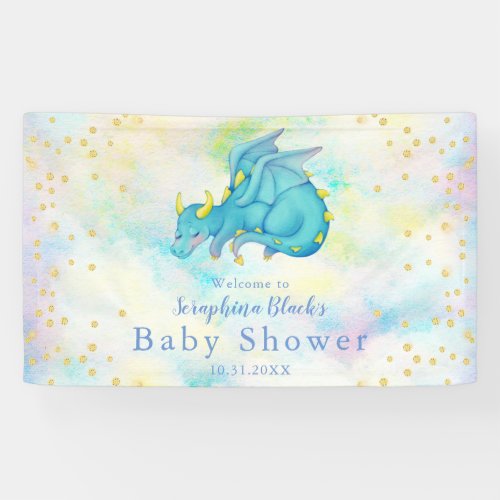 Fantasy Boys Blue Dragon Baby Shower Banner