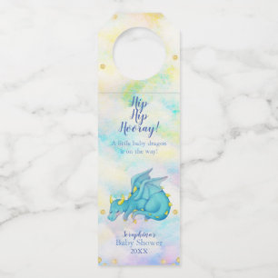 Fantasy Boys Blue Dragon Baby Shower Bottle Hanger Tag