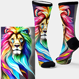 Fantasy Bright Rainbow Colors Leo Lion Mane   Socks