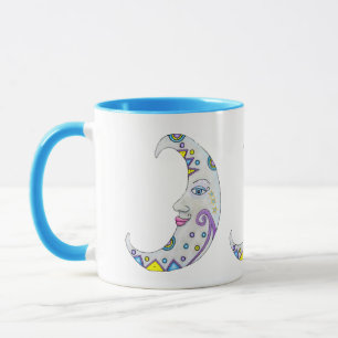 Fantasy Brightly Colored Crescent Moons Faces Mug