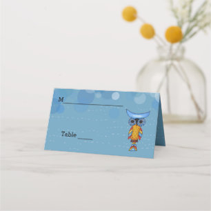 Fantasy Brightly Colored Owl Blue Eyes Circles Place Card