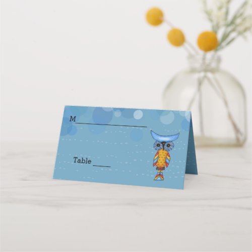 Fantasy Brightly Colored Owl Blue Eyes Circles Place Card