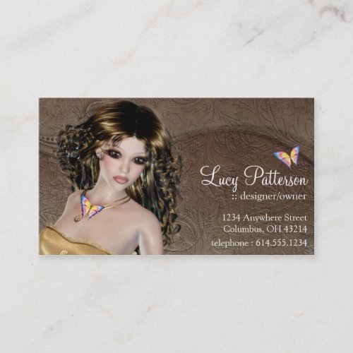 Fantasy Brunette Woman Butterfly Business Card