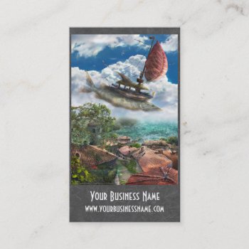 Fantasy Business Card With Flying Unique Ship by Houk at Zazzle