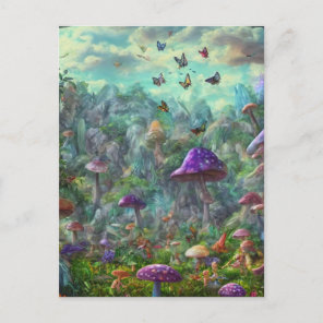 Fantasy Butterflies and Mushrooms Postcard