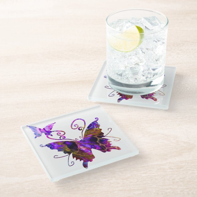 Fantasy Butterflies Glass Coaster (Angled)