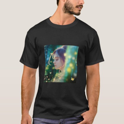 Fantasy Butterfly Girl Basic Dark  T_Shirt