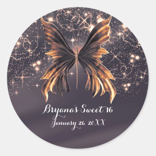 Fantasy Butterfly Gold Sparkle Classic Round Sticker