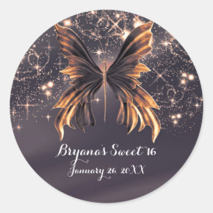 Fantasy Butterfly Gold Sparkle Classic Round Sticker