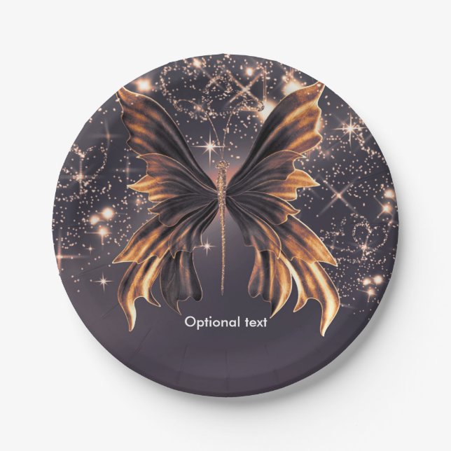 Fantasy Butterfly Gold Sparkle Paper Plates (Front)
