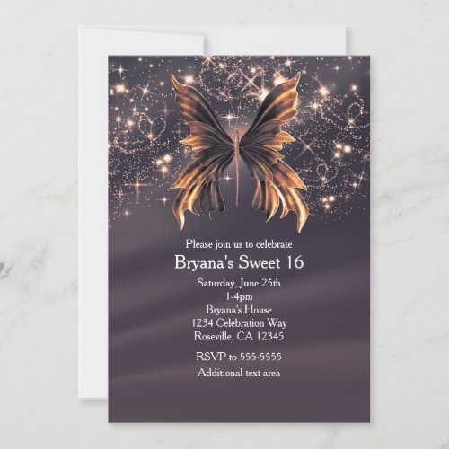 Fantasy Butterfly Gold Sparkle Party Invitation