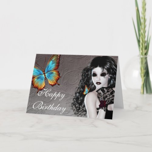 Fantasy Butterfly Goth Woman Birthday Card