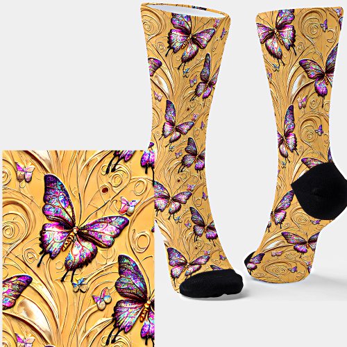 Fantasy Butterfly Mauve Iridescent Cream Textured  Socks