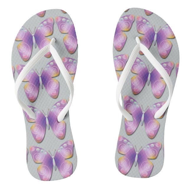 Fantasy Butterfly on Light Gray Flip Flops (Footbed)