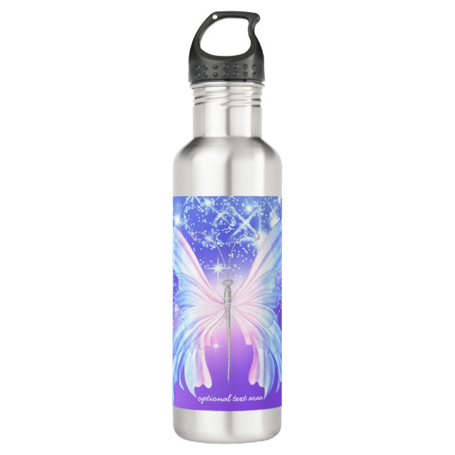 Fantasy Butterfly Pink & Purple Sparkle Glam Water Bottle (Front)