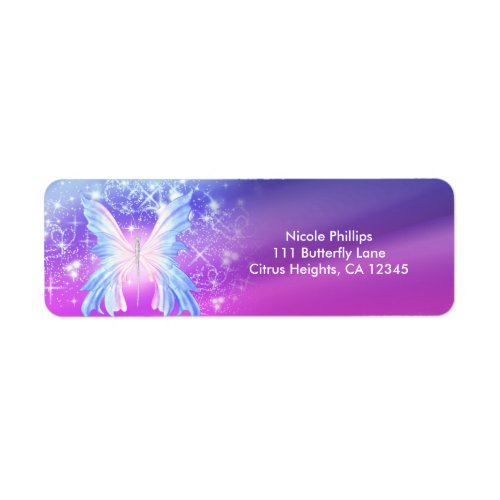 Fantasy Butterfly Pink  Purple Sparkle Label