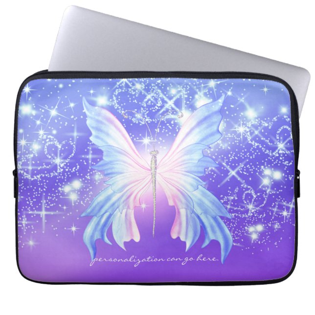 Fantasy Butterfly Pink & Purple Sparkle Laptop Sleeve (Front)