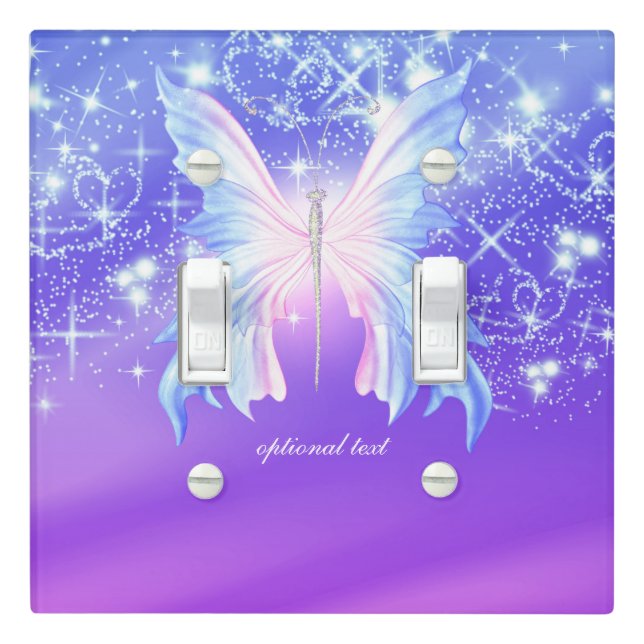Fantasy Butterfly Pink & Purple Sparkle Light Switch Cover (In Situ)