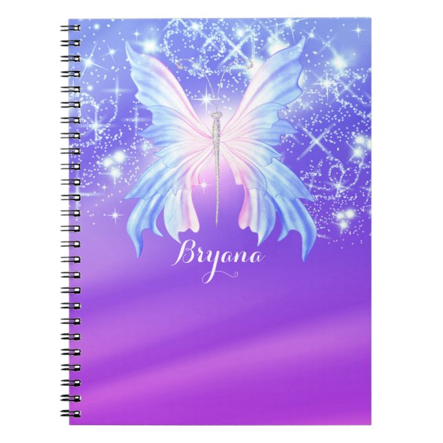 Fantasy Butterfly Pink & Purple Sparkle Notebook (Front)