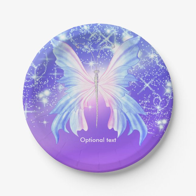 Fantasy Butterfly Pink & Purple Sparkle Paper Plates (Front)