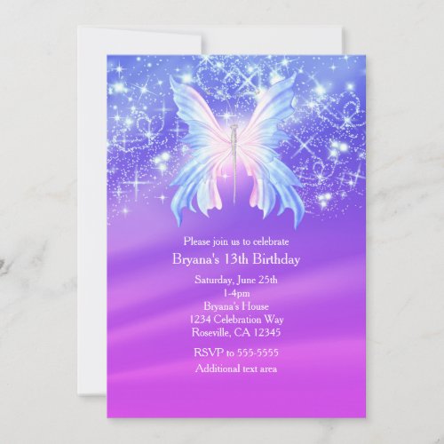 Fantasy Butterfly Pink  Purple Sparkle Party Invitation
