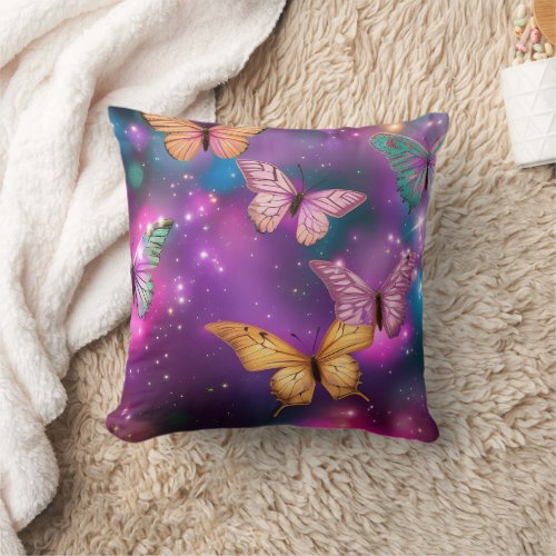 Fantasy Butterfly purple pink teal blue Throw Pillow