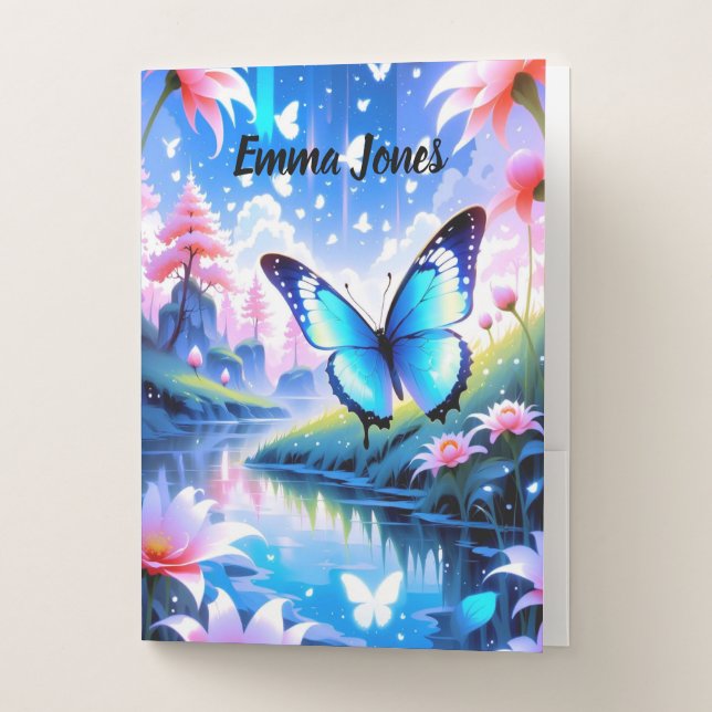 Fantasy Butterfly Stream Kids Teens College School Pocket Folder (Front)