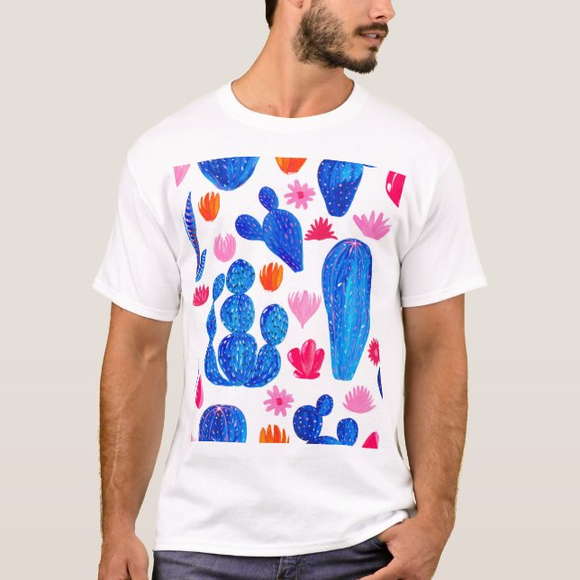 Fantasy Cacti: Decorative Seamless Pattern. T-Shirt (Front)
