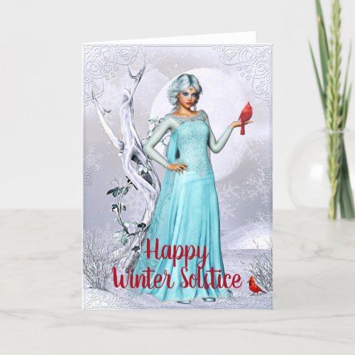 Fantasy Cardinal Woman Winter Solstice Card