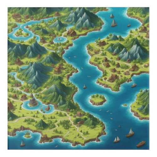 Fantasy Cartography AI_Generated World Map Acryli Acrylic Print