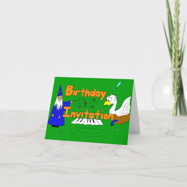 Fantasy Cartoon Birthday Invitation with wizard (Front)